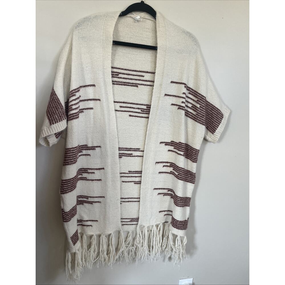 Anthropologie Akemi + Kin Canyon Fringed Wrap Kimono Sweater One Size Ivory Red